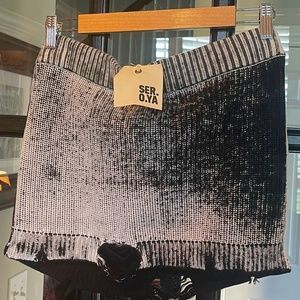 Free People Distressed Cable Knit Mini Skirt Black Acid Washed - L